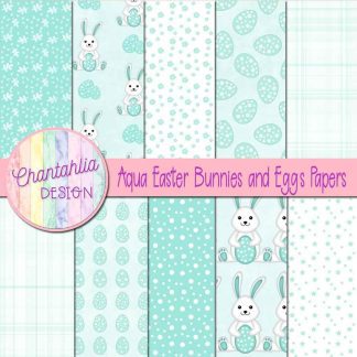 Free aqua Easter bunnies and eggs digital papers