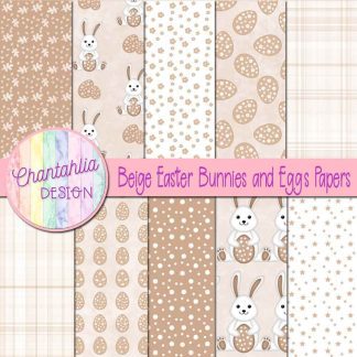 Free beige Easter bunnies and eggs digital papers