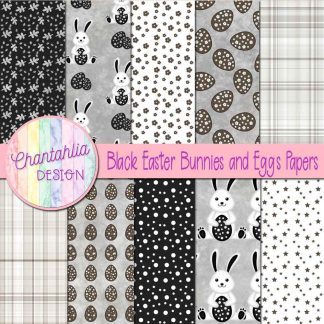 Free black Easter bunnies and eggs digital papers