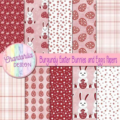 Free burgundy Easter bunnies and eggs digital papers