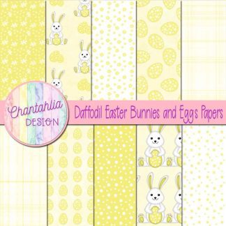 Free daffodil Easter bunnies and eggs digital papers