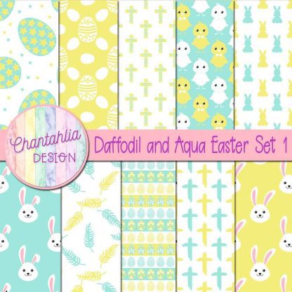 Free daffodil and aqua Easter digital papers