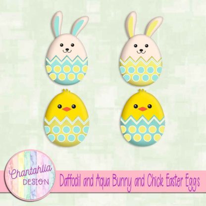 Free daffodil and aqua bunny and chick Easter eggs
