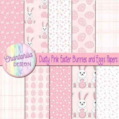 Free dusty pink Easter bunnies and eggs digital papers