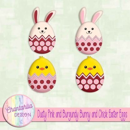 Free dusty pink and burgundy bunny and chick Easter eggs