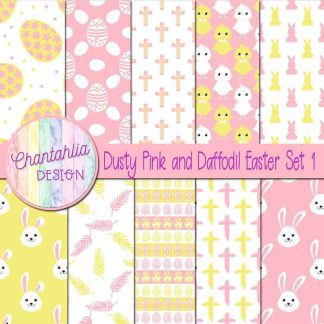 Free dusty pink and daffodil Easter digital papers