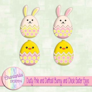 Free dusty pink and daffodil bunny and chick Easter eggs