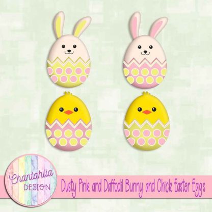 Free dusty pink and daffodil bunny and chick Easter eggs