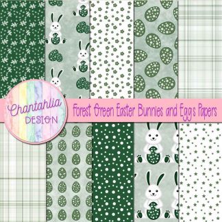 Free forest green Easter bunnies and eggs digital papers