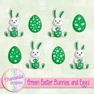 Free green Easter bunnies and eggs