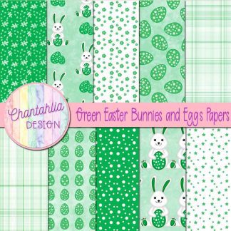 Free green Easter bunnies and eggs digital papers