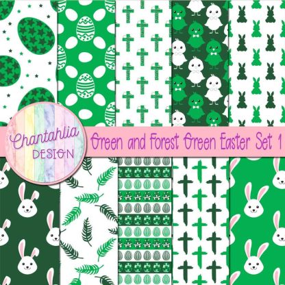 Free green and forest green Easter digital papers