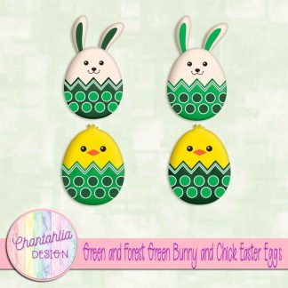 Free green and forest green bunny and chick Easter eggs