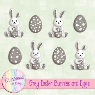 Free grey Easter bunnies and eggs
