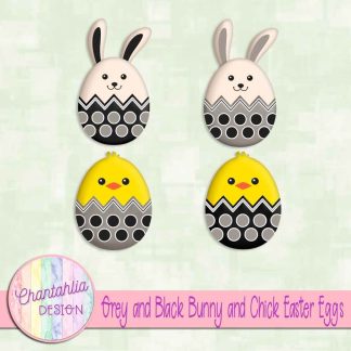 Free grey and black bunny and chick Easter eggs