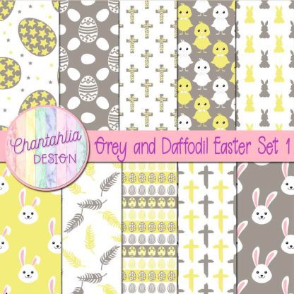 Free grey and daffodil Easter digital papers