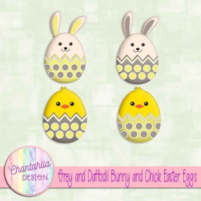 Free grey and daffodil bunny and chick Easter eggs