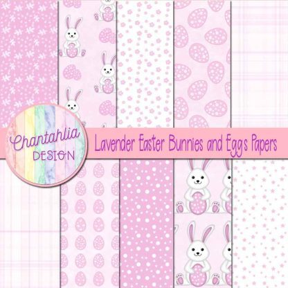 Free lavender Easter bunnies and eggs digital papers