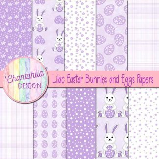 Free lilac Easter bunnies and eggs digital papers
