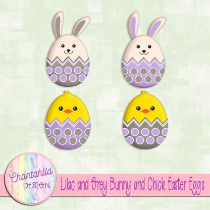 Free lilac and grey bunny and chick Easter eggs