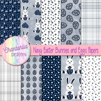 Free navy Easter bunnies and eggs digital papers