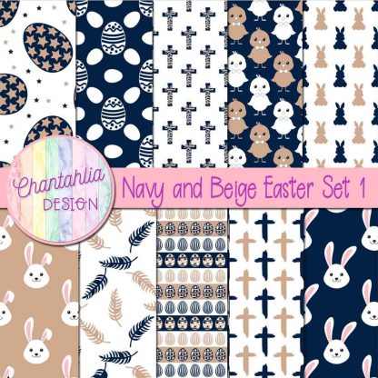 Free navy and beige Easter digital papers