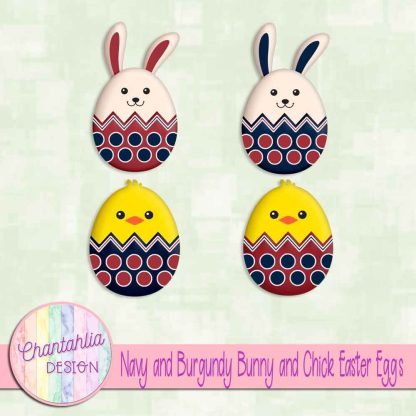 Free navy and burgundy bunny and chick Easter eggs