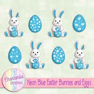 Free neon blue Easter bunnies and eggs