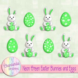 Free neon green Easter bunnies and eggs