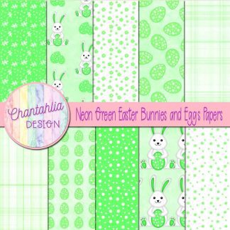 Free neon green Easter bunnies and eggs digital papers