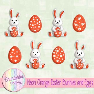 Free neon orange Easter bunnies and eggs
