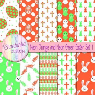 Free neon orange and neon green Easter digital papers