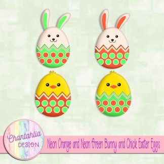 Free neon orange and neon green bunny and chick Easter eggs
