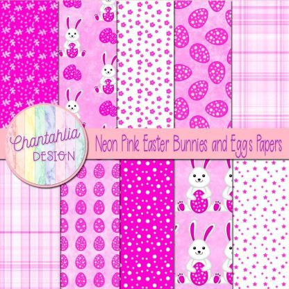 Free neon pink Easter bunnies and eggs digital papers