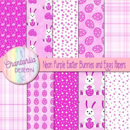 Free neon purple Easter bunnies and eggs digital papers