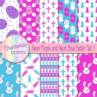Free neon purple and neon blue Easter digital papers