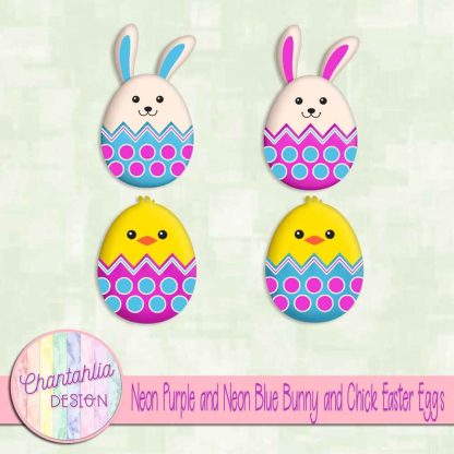 Free neon purple and neon orange blue and chick Easter eggs