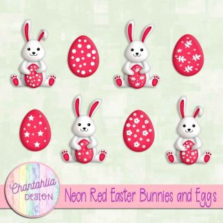 Free neon red Easter bunnies and eggs