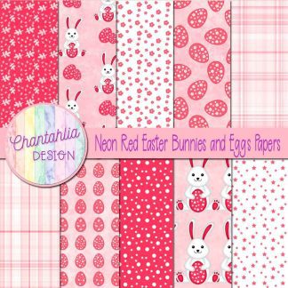 Free neon red Easter bunnies and eggs digital papers