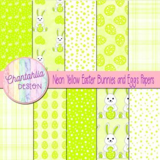 Free neon yellow Easter bunnies and eggs digital papers