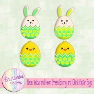 Free neon yellow and neon green bunny and chick Easter eggs