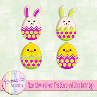 Free neon yellow and neon pink bunny and chick Easter eggs
