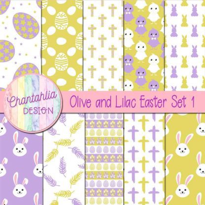 Free olive and lilac Easter digital papers