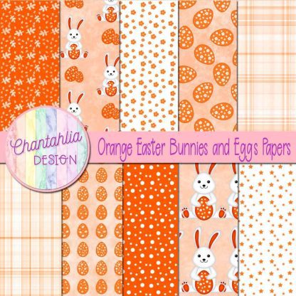 Free orange Easter bunnies and eggs digital papers