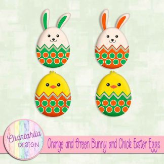 Free orange and green bunny and chick Easter eggs