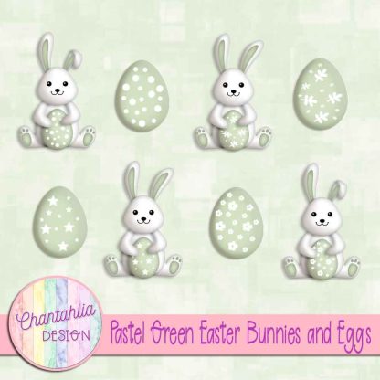 Free pastel green Easter bunnies and eggs