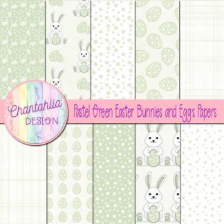 Free pastel green Easter bunnies and eggs digital papers