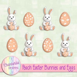 Free peach Easter bunnies and eggs