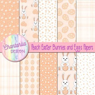Free peach Easter bunnies and eggs digital papers
