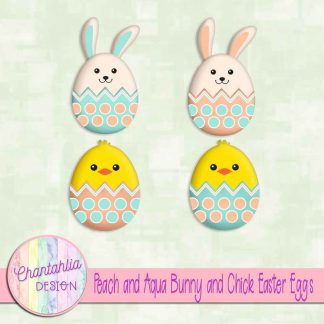 Free peach and aqua bunny and chick Easter eggs